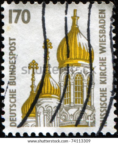 GERMANY - CIRCA 1987: A stamp printed in German Federal Republic shows Russian church, Wiesbaden, circa 1987