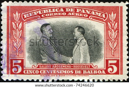 PANAMA - CIRCA 1949: A stamp printed in Panama devoted Cancer Research Fundation F  D Roosevelt and J D Arosemena Surch LUCHA CONTRA EL CANCER and value, circa 1949