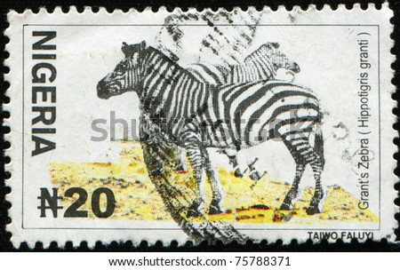 NIGERIA - CIRCA 2001: A stamp printed in Nigeria shows image of a zebra (Hippotigris granti), series, circa 2001