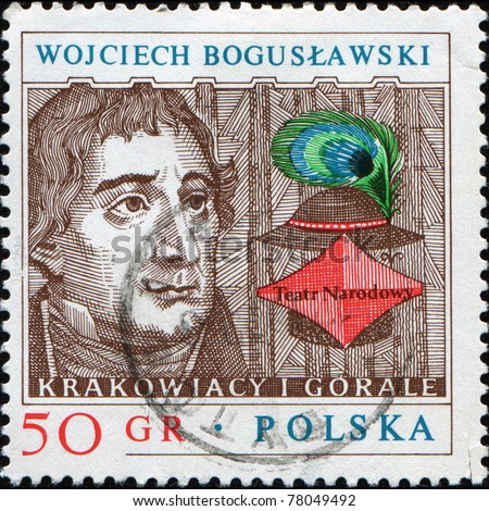 POLAND - CIRCA 1980: A stamp printed in Poland shows portrait of Polish actor, theater director and playwright Wojciech Boguslawski, series honoring People's teather, circa 1980