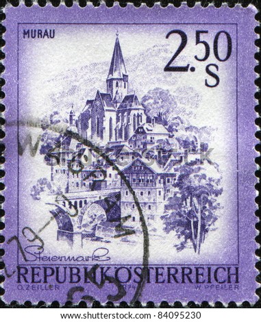AUSTRIA - CIRCA 1974: A stamp printed in Austria, shows the city of Murau is the capital of the district of the same name in Styria, located along the Mur river, circa 1974