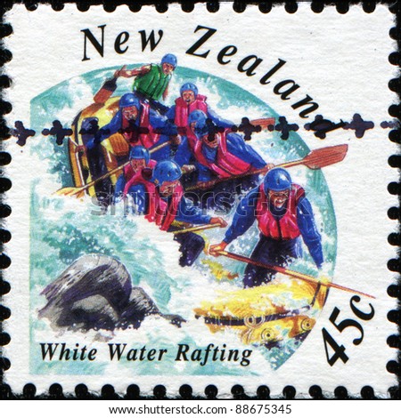 NEW ZEALAND - CIRCA 2001: A stamp printed in New Zealand shows people white water rafting, series, circa 2001