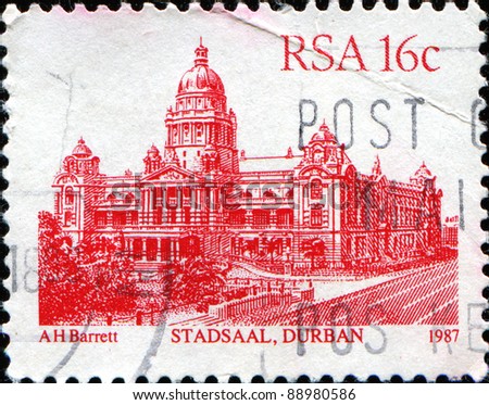 SOUTH AFRICA - CIRCA 1982: A stamp printed in South Africa shows Stadsaal, Durban, series, circa 1982
