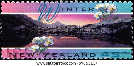 NEW ZEALAND - CIRCA 1994: A stamp printed in New Zealand shows Mount Cook and Mount Cook Lily, circa 1994