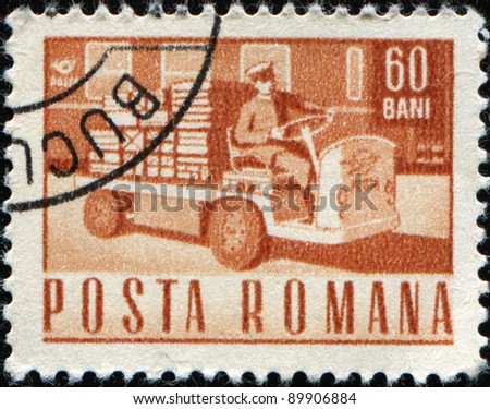 ROMANIA - CIRCA 1968:A stamp printed in Romania shows Electric parcels truck, circa 1968