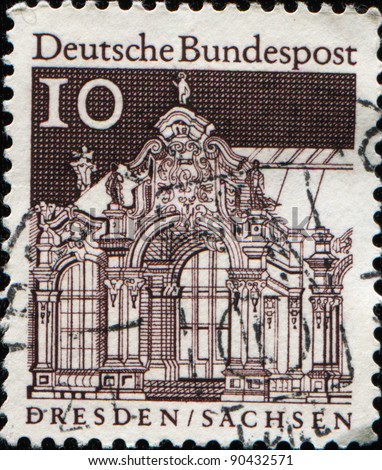 GERMANY-CIRCA 1964:A stamp printed in GERMANY shows  Dresden is the capital city of the Free State of Saxony in Germany, circa 1964