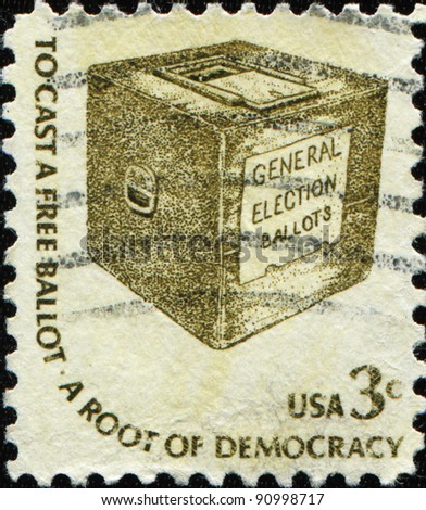 USA - CIRCA 1970: A stamp printed in USA  dedicated to the General Election Ballots shows words To cast a free ballot - a root of democracy, circa 1970