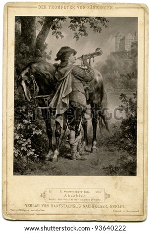 GERMANY- CIRCA 1883: Photo Trumpeter of Sackingen. Shmenluger, 1887 \