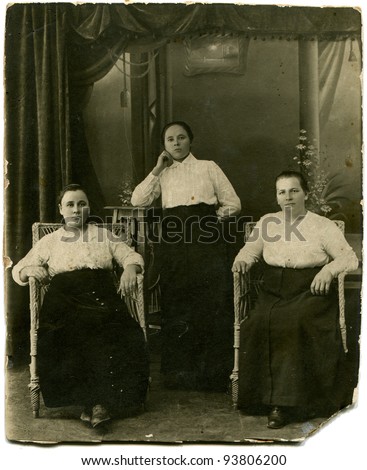 RUSSIA - CIRCA  the end of 19 - early 20 century: An antique photo shows Three women, Russian Empire