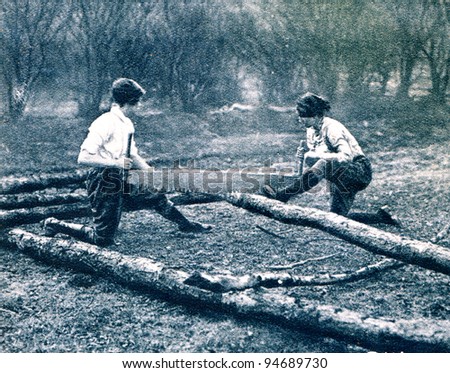 Lumber-woman sawing pit-props near Ludlow - photo from \
