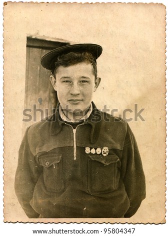 USSR - CIRCA 1954: Portrait of a first-year student college, circa 1954