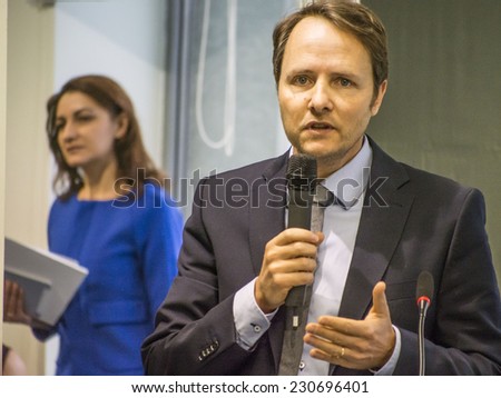 KIEV, UKRAINE - November 14, 2014: Executive Director of Democracy Reporting International Michael Meyer-Resende. -- In Kiev, an international conference Publick Forum \