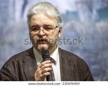 KIEV, UKRAINE - November 14, 2014: Associate Professor, Institute of International Relations of Kyiv National University Mikola Gnatovsky International conference Publick Forum 