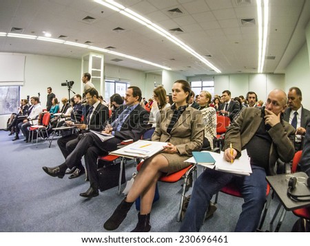 KIEV, UKRAINE - November 14, 2014: In the hall of the forum. -- In Kiev, an international conference Publick Forum \