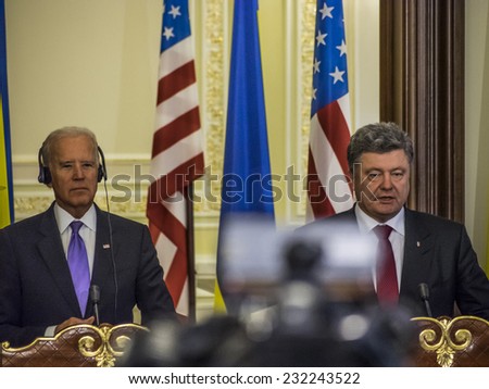 KIEV, UKRAIN - November 21, 2014: Vice President Joseph Biden and President of Ukraine Petro Poroshenko