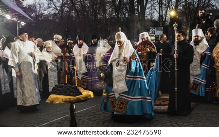 KIEV, UKRAINE - November 22, 2014:  Patriarch of All Ukraine Filaret held a prayer service in memory of the victims of the Holodomor.