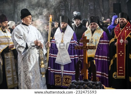 KIEV, UKRAINE - November 22, 2014: Prayer service.  Patriarch of All Ukraine Filaret held a prayer service in memory of the victims of the Holodomor.