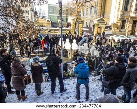 KIEV, UKRAINE - December 1, 2014: Amnesty International activists held a public rally on the anniversary of the events on the street Bankova  during Euromaidan
