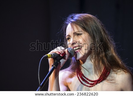 KIEV, UKRAINE - December 7, 2014: Participant of the concert opera singer from Donetsk Zoryana Dybovska -- On the stage of the Ukrainian House passed a premiere of \