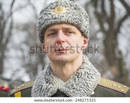 KIEV, UKRAINE - January 29, 2015: Guard of honor -- Ukrainian politicinas attended the ceremony Kruty Heroes, young guys who on this day in 1918 near the station Kruty in Chernihiv region