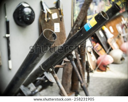 KIEV, UKRAINE - March 4, 2015: Homemade pneumatic guns were widely used in the confrontation with the police - Congress of Ukrainian Nationalists opened a permanent exhibition