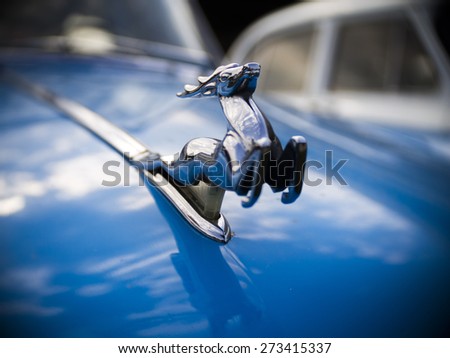 KIEV, UKRAINE - April 25, 2015: Deer emblem on the hood of the car \