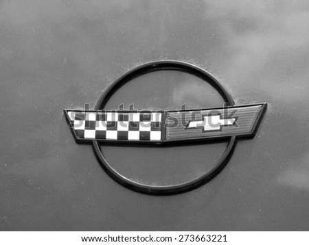KIEV, UKRAINE - April 25, 2015: Corvette emblem, 1989 -- The Retro OldCarFest is the biggest retro cars festival held in Kiev, and covers the State Aviation Museum grounds.