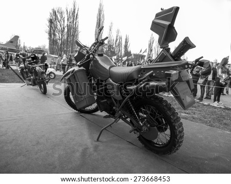 KIEV, UKRAINE - April 25, 2015: Motorcycle \'\'Harley Davidson\'\' -- The Retro OldCarFest is the biggest retro cars festival held in Kiev, and covers the State Aviation Museum grounds.
