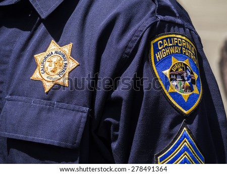 KIEV, UKRAINE - MAY 16, 2015: Shoulder patches US police - California Highway Patrol.