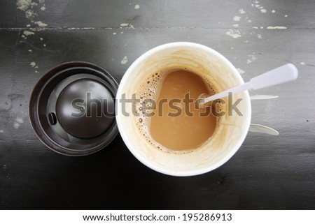 hot coffee in paper cup seen from top