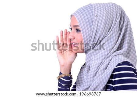 Young Muslim woman in head scarf with modern clothes, isolated on white
