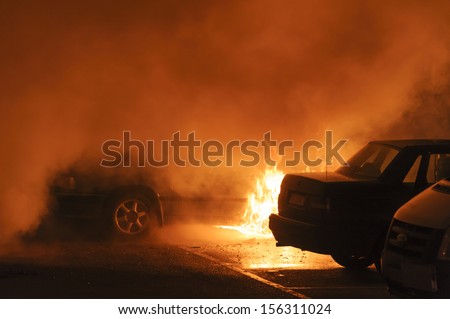 Burning cars