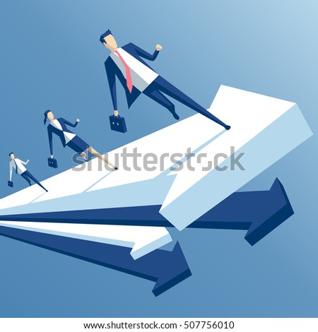 businessmen run up arrow, business people staged a race on the arrow, a business concept team work and growth