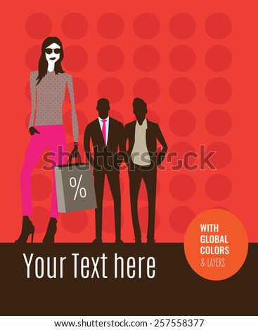 Fashion models with shopping bags in a store sale. Vector illustration Eps10 file. Global colors & layers.