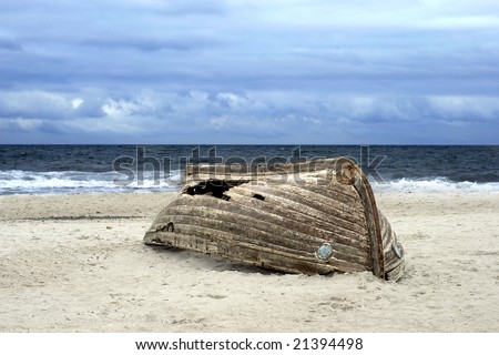 Overturned boat on beach