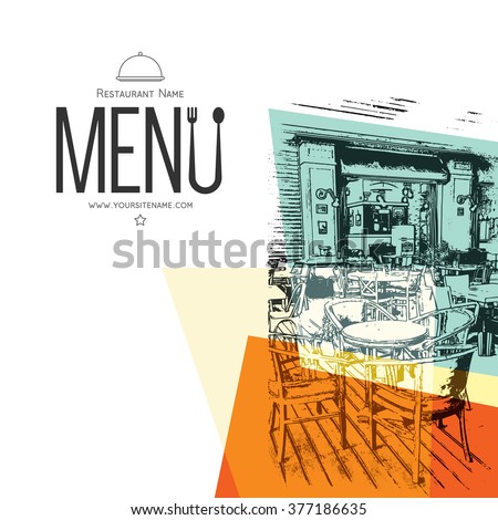 Restaurant menu design. Vector brochure template for cafe, coffee house, restaurant, bar. Food and drinks logotype symbol design. With a sketch pictures