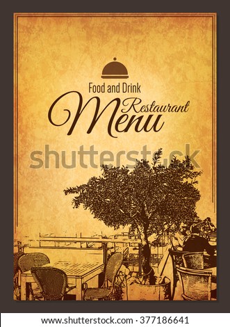 Restaurant menu design. Vector brochure template for cafe, coffee house, restaurant, bar. Food and drinks logotype symbol design. With a sketch pictures