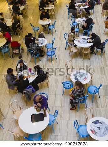 ADELAIDE, AUSTRALIA - JUNE 19: People dining in the food court in Rundle Place on 19 June, 2014. Rundle Place is the newest shopping destination for fashion and food in Adelaide.