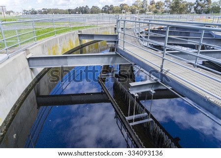 Close-up of sedimentation tank in a sewage treatment plant during daytime
