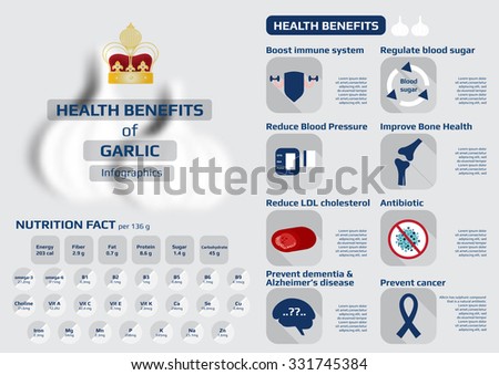health benefits of garlic infographic, medical health infographic for education, vector illustration.