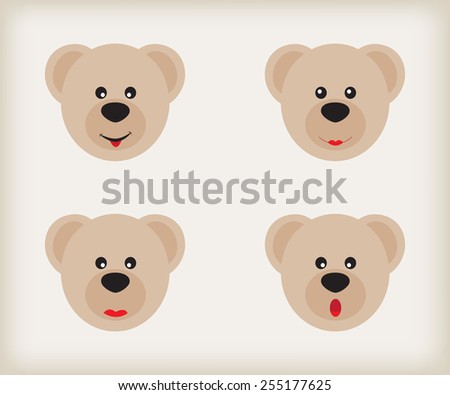 Bear smiley icons.Bear face emotions.Smiley vector illustration.