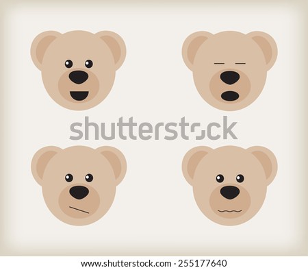 Bear smiley icons.Bear face emotions.Smiley vector illustration.