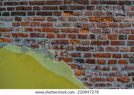 The fallen wall. Red brick. Background, Wallpaper, vintage.