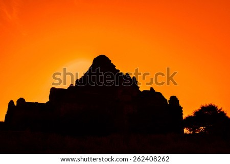 The silhouette of the pagoda, the old temple in Bagan, Myanmar, Burma