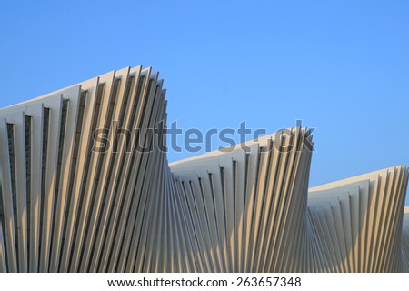 REGGIO EMILIA, ITALY - March 13 , 2015: Mediopadana High Speed Train Station. It is designed by architect Santiago Calatrava and composed of 457 steel frames. It was inaugurated on June 8, 2013.