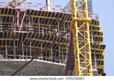 DUBAI ,UAE JUNE 15: construction activity in Dubai downtown . Dubai is the most populous city and emirate in the United Arab Emirates and it prepares to host the next expo in 2020
