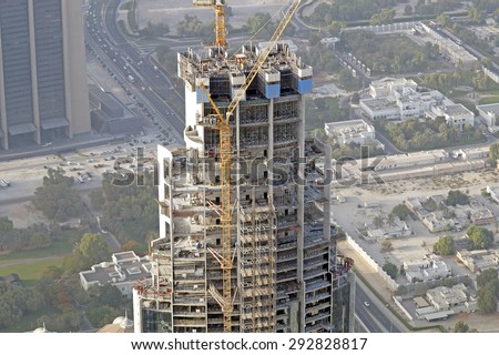 DUBAI ,UAE JUNE 15: construction activity in Dubai downtown . Dubai is the most populous city and emirate in the United Arab Emirates and it prepares to host the next expo in 2020