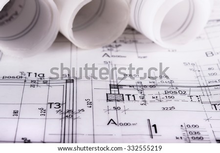 Architecture rolls architectural techical plans project architect blueprints