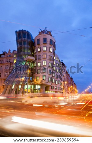 PRAGUE, CZECH REPUBLIC - DEC 1-  Dancing House (called Ginger nad Fred) on December 1, 2014 in Prague, Czech republic. Built by Vlado Milunic and Frank Gehry in 1992-1996.