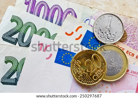 Euro and Czech crown money - exchange rate - economy and finance in international business - import and export